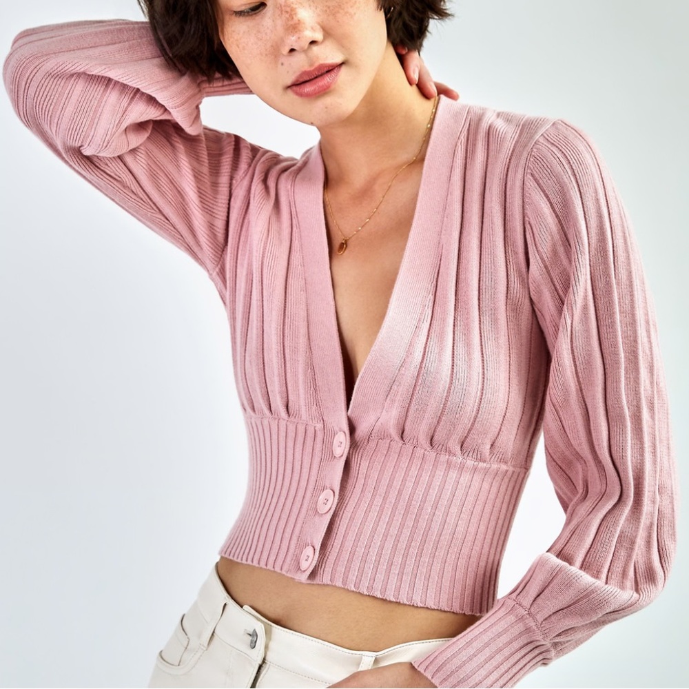 Aritzia Pink Ribbed Cardigan